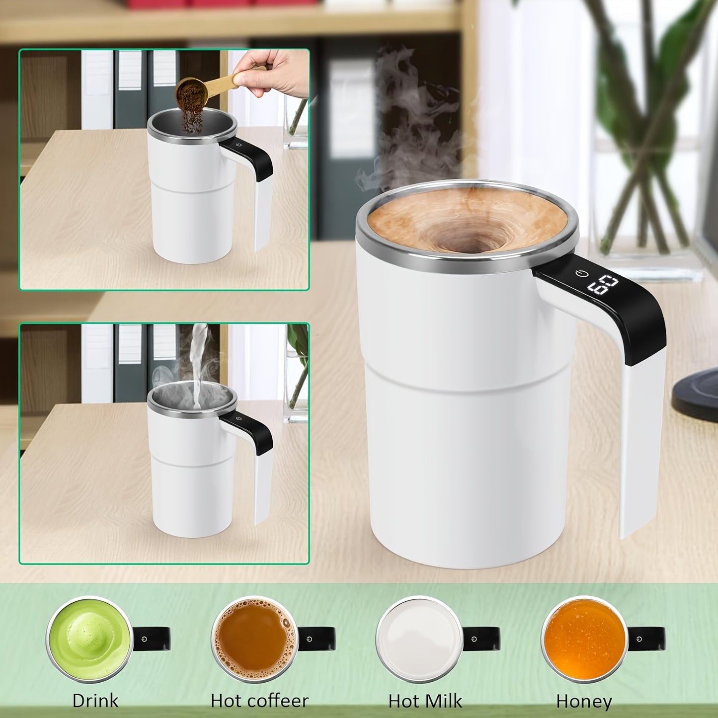 Fully Automatic 304 Stainless Steel Mixing Cup with Temperature Display – Portable Coffee Cup for Home and Office