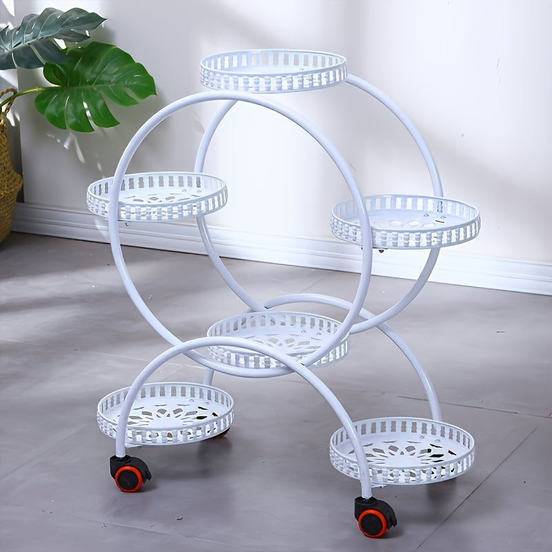 Multilayer Iron Art Flower Rack with Wheels - Floor Standing Indoor Shelves for Green Pots, Household Living Room and Balcony Flower Organizer