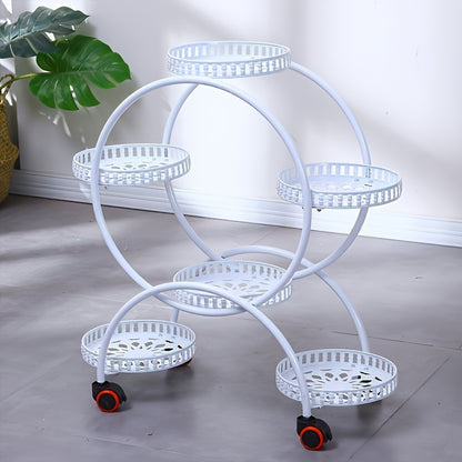 Multilayer Iron Art Flower Rack with Wheels - Floor Standing Indoor Shelves for Green Pots, Household Living Room and Balcony Flower Organizer