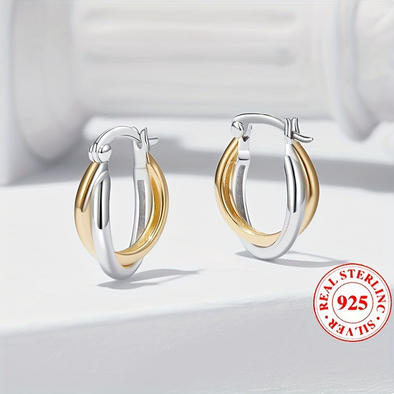 Unique Double Color Hoop Earrings – 925 Sterling Silver Hypoallergenic Jewelry for Daily Wear