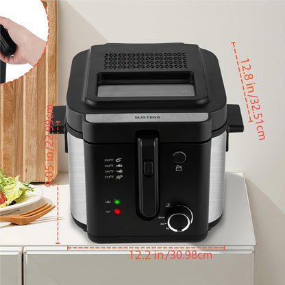 SUSTEAS 1500W Electric Deep Fryer with Basket - Easy Clean Non-Stick Pot, Temperature Control, Removable Lid, Ideal for Home Kitchens and Restaurants