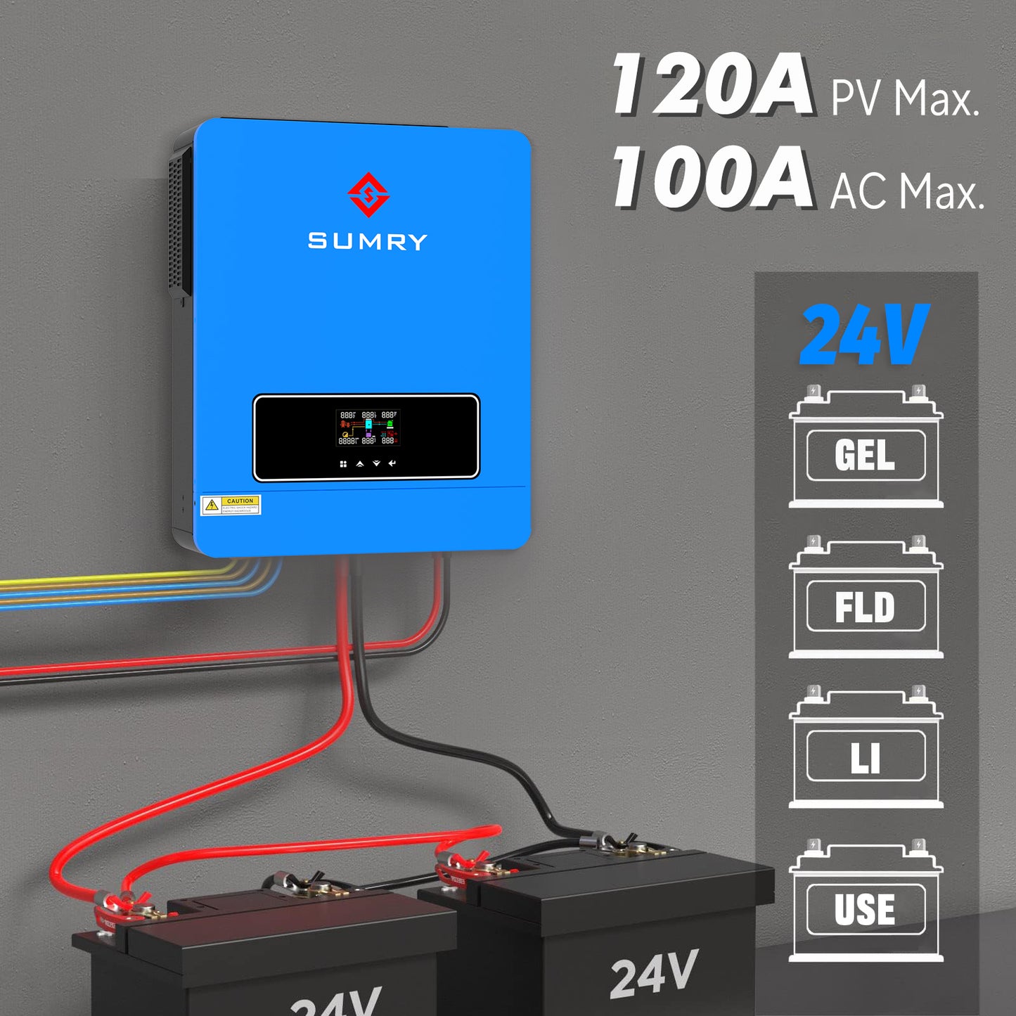 Sumry 3.6/4kW Hybrid Solar Inverter 24V – Pure Sine Wave, 110/120V, WiFi, Short Circuit Protection