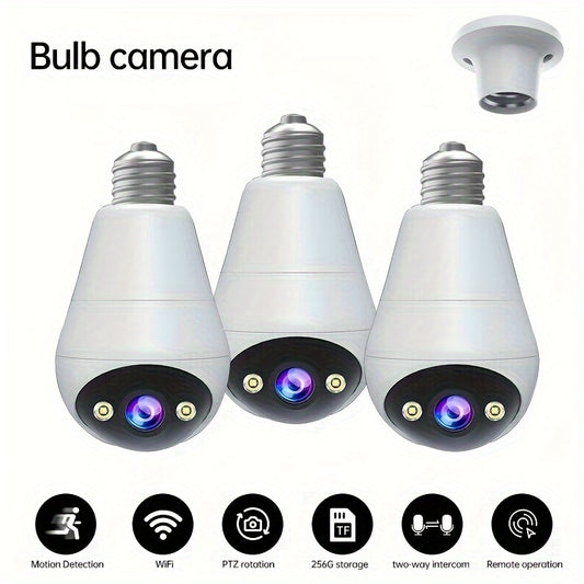 3MP Panoramic PTZ Rotation Light Bulb Wireless Security Camera – Motion Detection, Full-Color Night Vision and Two-Way Voice Call