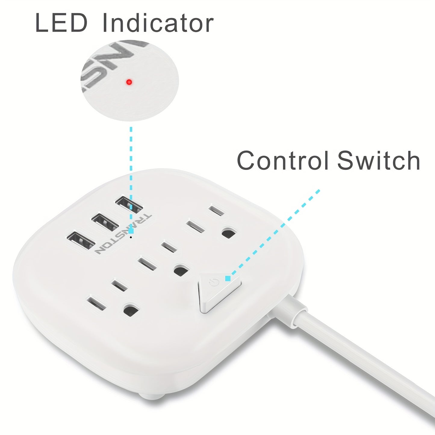US Standard Slant Flat Plug Power Outlet – 3 Outlets & 3 USB Ports, Desktop Charging Station with 3.3ft, 5ft, 10ft Cords, Sturdy & Durable for Home, Office & Travel, Black & White