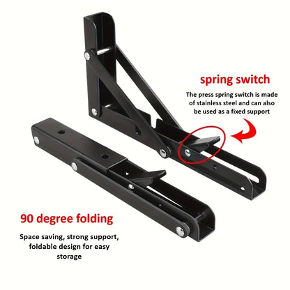 2-Piece Heavy-Duty Steel Folding Shelf Brackets – Space-Saving L-Shaped Table Hinge, Wall-Mounted with Screws, Sturdy and Adjustable