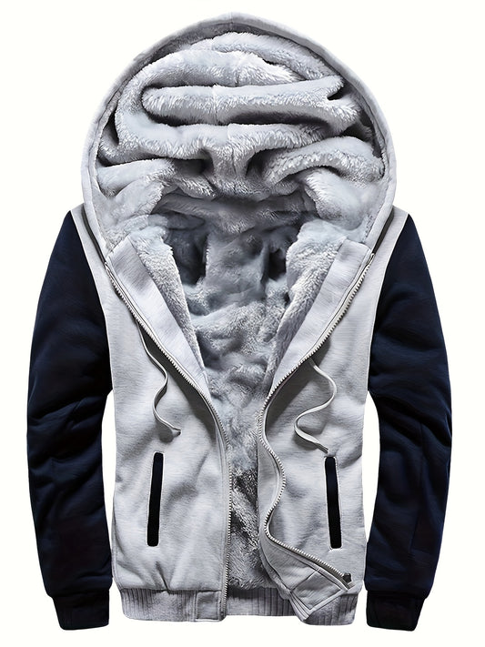 WarmthMax Fleece Hooded Jacket - Soft, Breathable, Water-Resistant Insulating Coat for Fall & Winter Outdoor Activities, Color Block Design