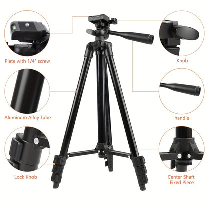 51" Adjustable Travel Tripod for Smartphones - Phone Holder with Remote Control for Meeting Recording, Outdoor Live Streaming, and Vlogging, Perfect Gift Idea