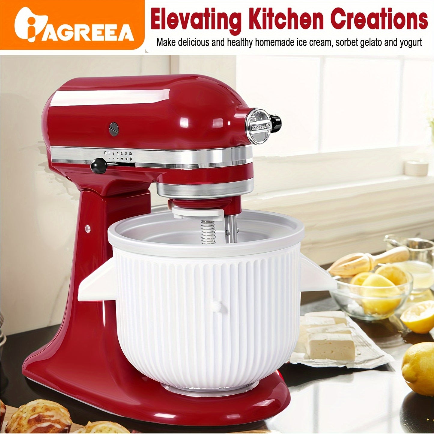 Ice Cream Attachments for Kitchenaid Stand Mixer – Frozen Yogurt, Ice Cream and Sorbet Maker Bowl – Fits 4.5QT & 6QT Mixers