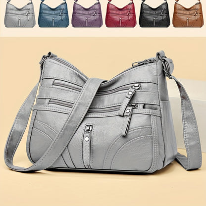 Women's Soft Faux Leather Crossbody Bag - Casual Style Shoulder Purse with Multi Pockets, Adjustable Strap, and Zipper Closure