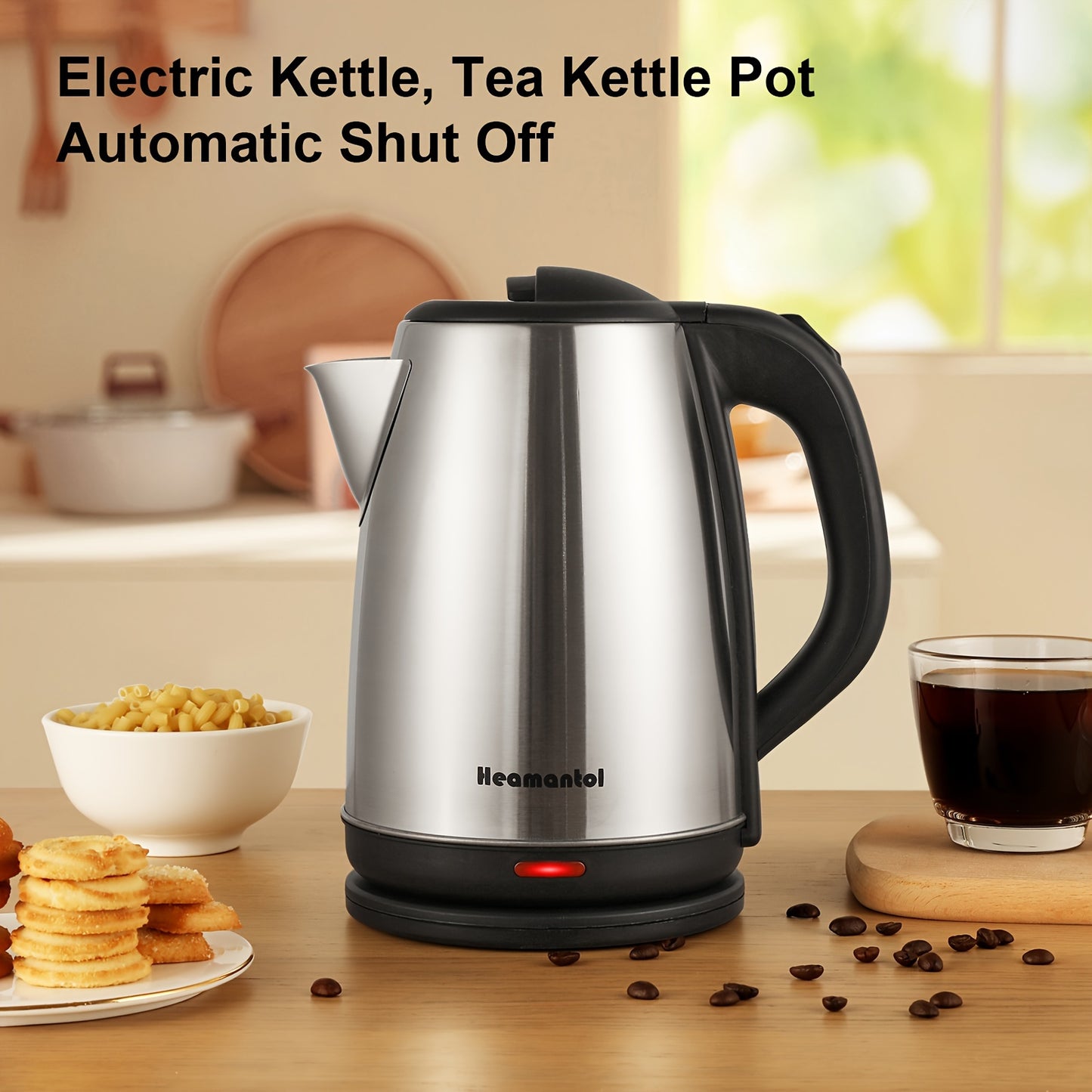 1.8L Stainless Steel Double Wall Electric Kettle – Fast Boiling, Auto Shut Off, Boil-Dry Protection, Cordless, LED Indicator – BPA Free for Coffee, Tea and Hot Beverages