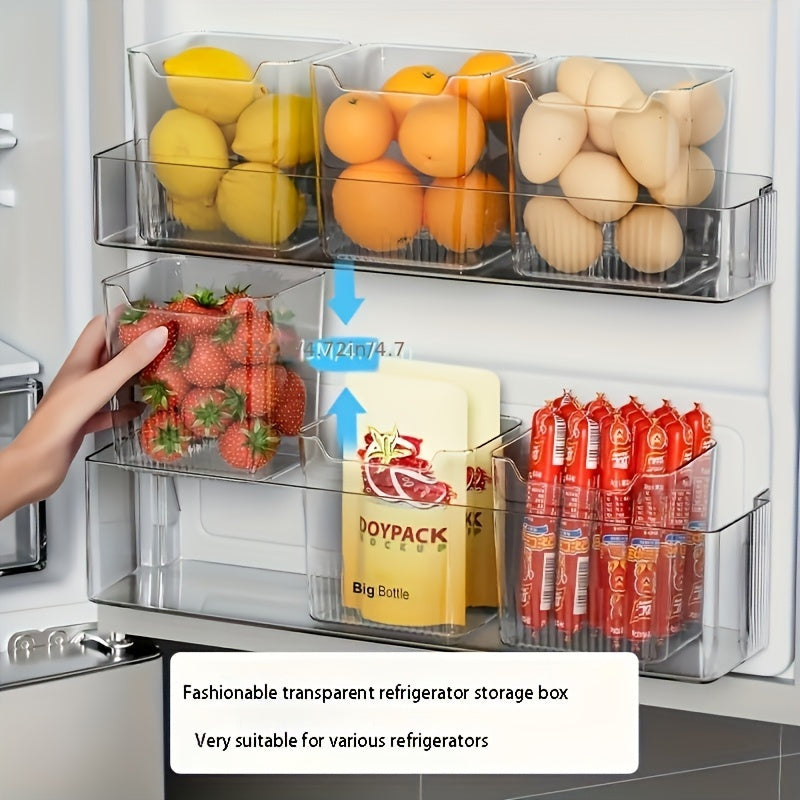 6 Piece Clear Plastic Fridge Organizer Bins – BPA-Free, Stackable Storage Containers for Vegetables, Fruits, Snacks, Kitchen Space Saver