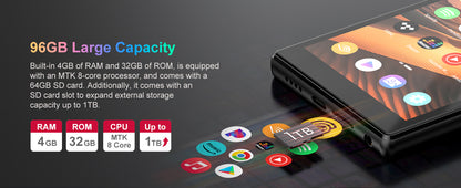 1080P Android 13 MP3/MP4 Player — 4.7" Display, 96GB (64+32GB), Bluetooth & WiFi, Expandable up to 1TB