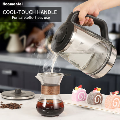1.8L Electric Tea Kettle – Borosilicate Glass, Auto Shut Off, LED Indicator, BPA-Free for Coffee & Tea