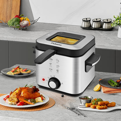 SUSTEAS 1500W Electric Deep Fryer with Basket - Easy Clean Non-Stick Pot, Temperature Control, Removable Lid, Ideal for Home Kitchens and Restaurants
