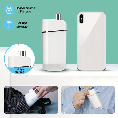 Cordless Rechargeable Portable Water Flosser - Efficient Plaque Remover, Telescopic Water Tank, Travel Bag, Alcohol-Free Formula for Healthy Gums and Teeth - White
