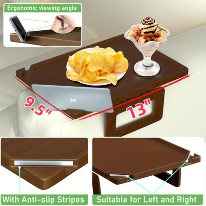 Brown Bamboo Sofa Tray Table with Armrest Clamp - Foldable Rectangular Multifunctional Table with Double Bracket - Ideal for Sofas and More
