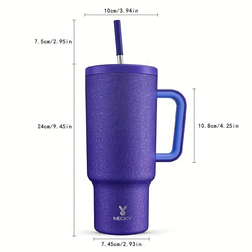 Meoky 40oz Stainless Steel Travel Mug – Insulated Handle Mug with Leakproof Lid and Straw, Ideal for Outdoor Camping, Hiking, and Car Travel - Covered Thermos.