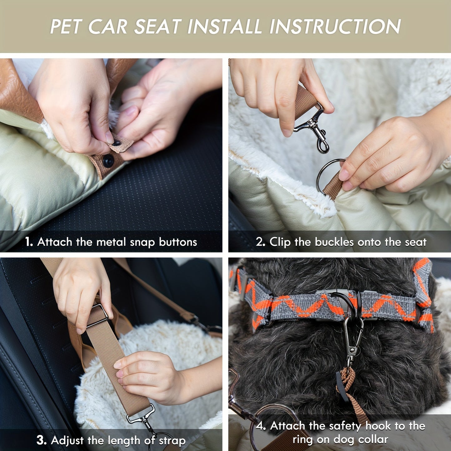 ClevaHome Small Dog Car Seat & Travel Carrier - Soft Fleece Pet Bed for Dogs up to 10lbs, Stylish Eucalyptus Travel Tote