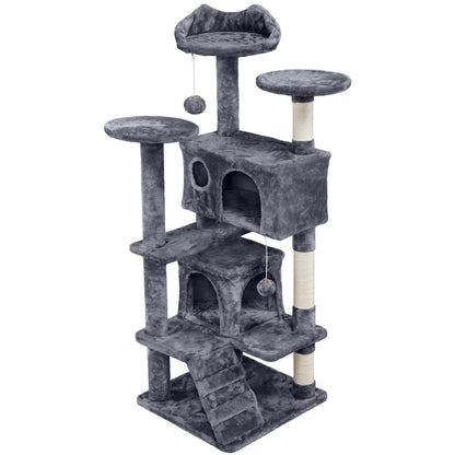 Costoffs 54in Cat Tree Tower – Large Cat Condo with 2 Condos, 2 Dangling Balls, and 3 Scratching Posts for Kittens and Cats