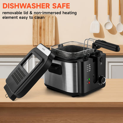 SUSTEAS 1500W Electric Deep Fryer with Basket - Easy Clean Non-Stick Pot, Temperature Control, Removable Lid, Ideal for Home Kitchens and Restaurants