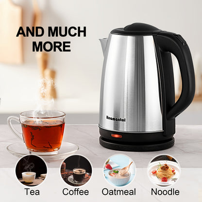 1.8L Stainless Steel Double Wall Electric Kettle – Fast Boiling, Auto Shut Off, Boil-Dry Protection, Cordless, LED Indicator – BPA Free for Coffee, Tea and Hot Beverages