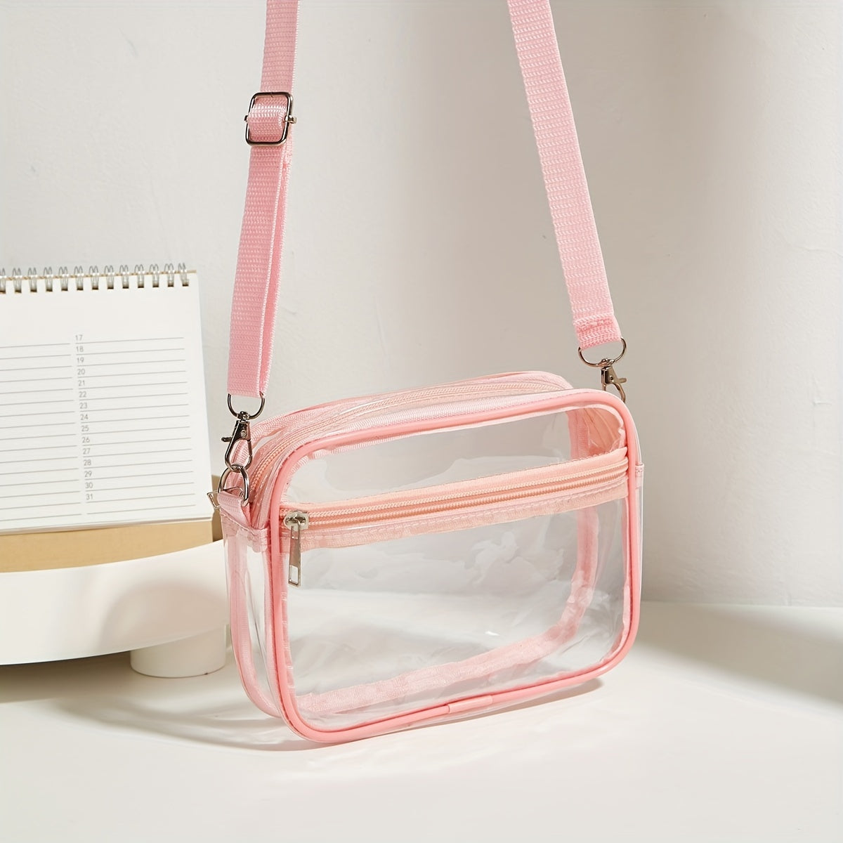 Stadium-Approved Clear Crossbody Bag – PVC Concert and Sporting Event Bag for Men and Women – Reusable, Water-Resistant, Easy-to-Clean with Adjustable Strap for Hands-Free Convenience