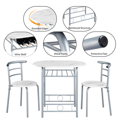 Costoffs Modern Round Compact Dining Table and 2 Chairs Set - Space-Saving Table Set for Kitchens, Apartments, and Dorm Rooms