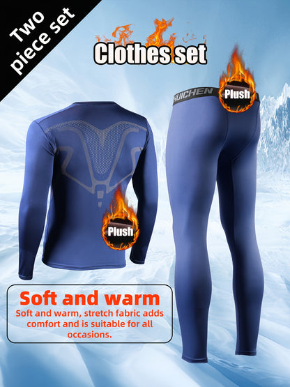 Men's Thermal Compression Base Layer Set - Moisture-Wicking Sports Long Sleeve & Leggings for Running & Fitness