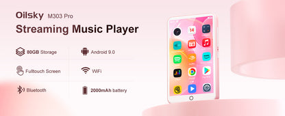 80GB MP3 Player Android 9.0 - Bluetooth, WiFi, 4.0-Inch Touchscreen, Speakers, FM Radio, eBooks, Up to 512GB Capacity