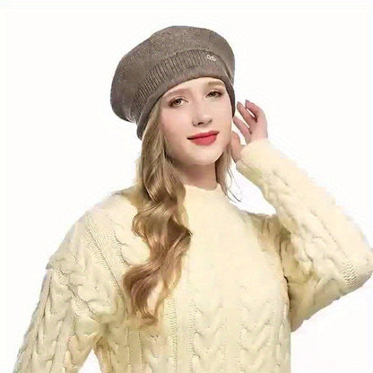 Women's Stretchy Beanie Hat with Pocket - Soft & Cozy Acrylic Knit Cap for Autumn and Winter