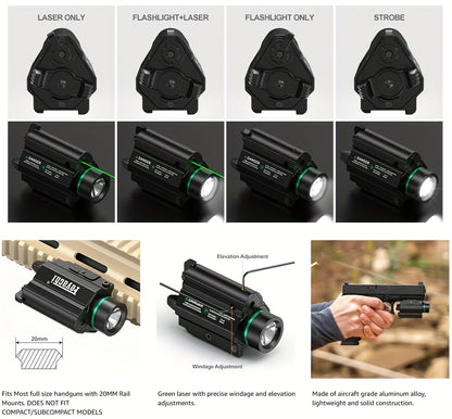 Feyachi Green/Red Laser Light Combo — 1000 Lumen LED Weapon Flashlight with Picatinny Rail Mount for Pistol & Rifle, Rechargeable