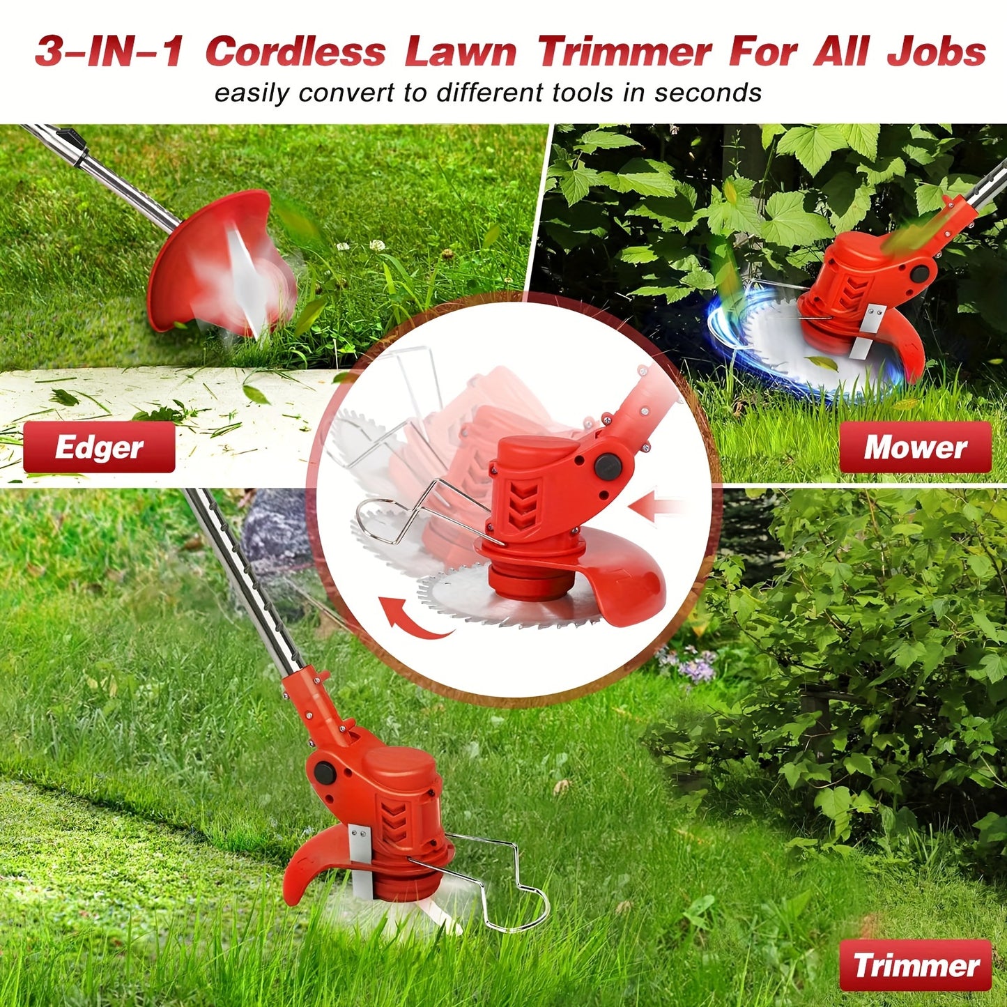 1000W High-Power Cordless Weed Eater - Stainless Steel Electric Brush Lawn Edger, Advanced Grass String Trimmer - Universal, Lightweight Design for Year-Round Lawn Care