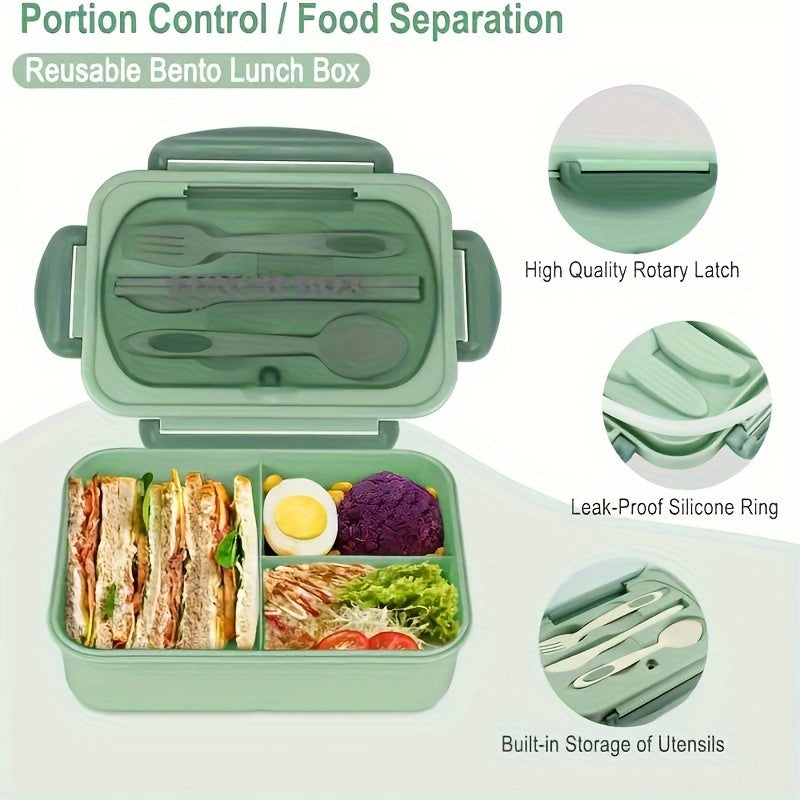 Lunch Box with Tableware – Square Divided Microwave Bento Box – Leakproof Food Container – Hand Wash – Ideal for Back to School, College, Kitchen Organizers and Storage