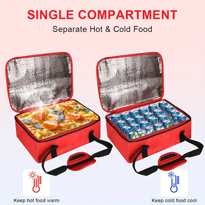 Red Baking Tray Bag – Expandable Layered Insulated Pot Carrier for 9"x13" Baking Tray – Forest Grey Grid, Hot or Cold Food – Layered Lugger Handbag, Lunch Bag with Ice Pack
