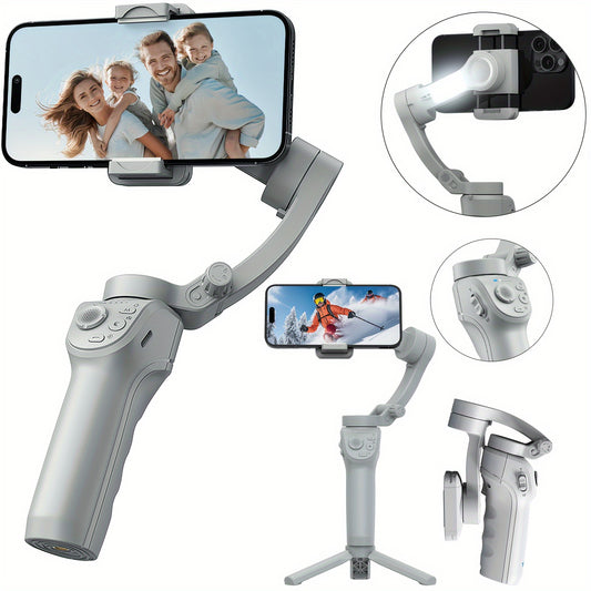 3-Axis AI Smartphone Gimbal Stabilizer Plus - Advanced Object & Face Tracking, 360° Rotation, LED Light, Tripod, Anti-Shake, Wireless Rechargeable Battery for TikTok Videos