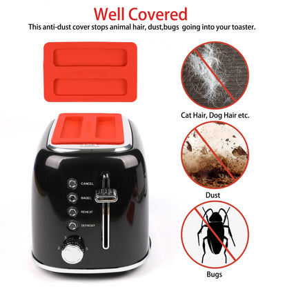Red Dustproof Cover for 2 Slice Toaster - BPA-Free Silicone Protection from Dust, Dirt, Pet Hair, and Spills - Toaster Top Lid