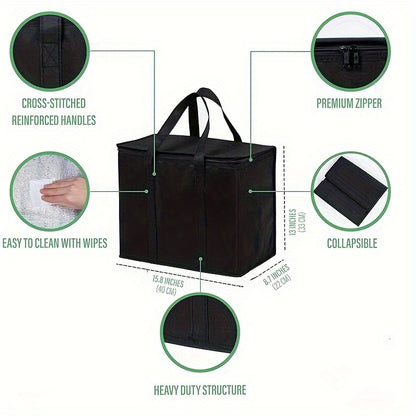 3 Pack Insulated Grocery Bags – Non-Woven Shopping Totes with Zipper, Collapsible for Food Transport
