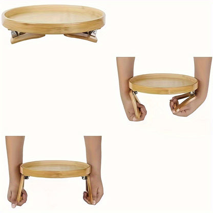 Foldable Bamboo Sofa Armrest Tray – Instant & Stable End Table for Sofa, 9.84" x 5.12", No Power Required, Hardwood Construction