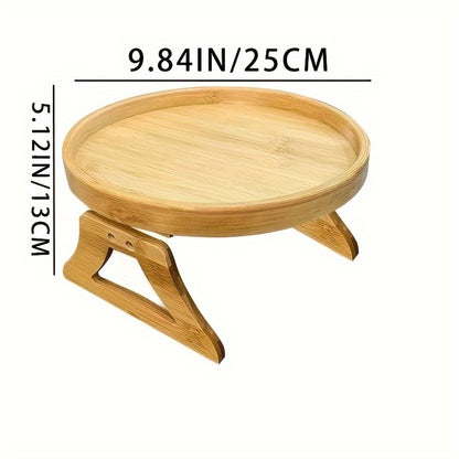 Foldable Bamboo Sofa Armrest Tray – Instant & Stable End Table for Sofa, 9.84" x 5.12", No Power Required, Hardwood Construction