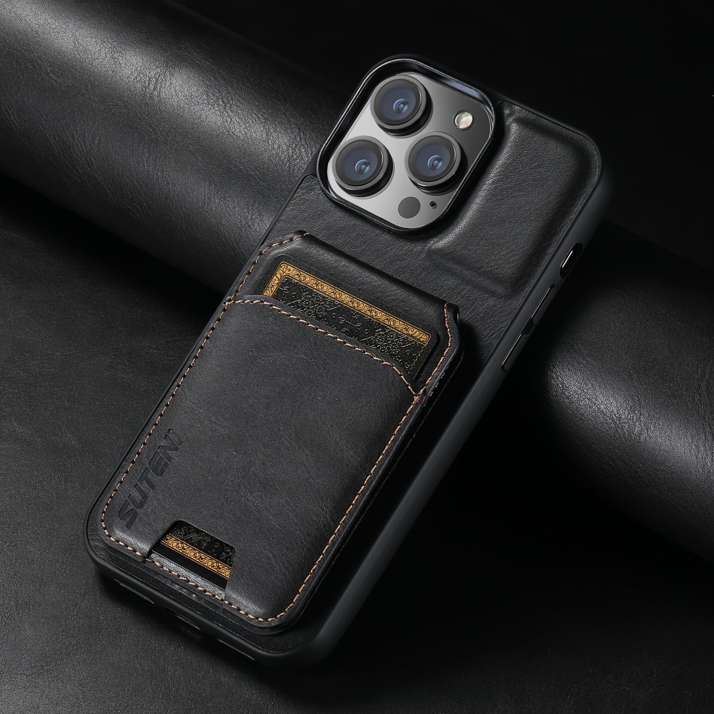 Suteni Luxury PU Leather Card Holder Phone Case - Compatible with iPhone 15 Pro Max, 14 Plus, 13, 12, 11, XR, XS Max