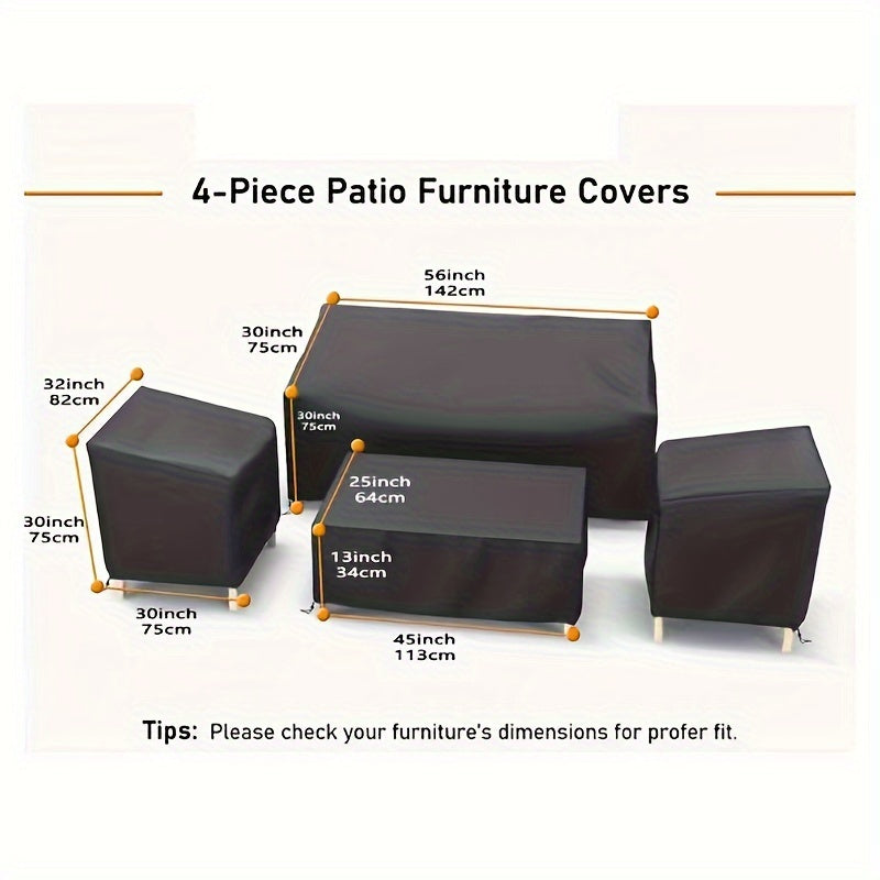 4 Piece Ultimate Waterproof Patio Furniture Cover Set – Durable Windproof Covers with Buckle Strap and Adjustable Drawstring for Sofa, Chairs, Coffee Table, Outdoor Living Room and Balcony Protection