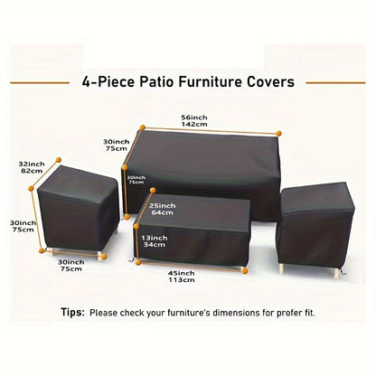 4 Piece Ultimate Waterproof Patio Furniture Cover Set – Durable Windproof Covers with Buckle Strap and Adjustable Drawstring for Sofa, Chairs, Coffee Table, Outdoor Living Room and Balcony Protection
