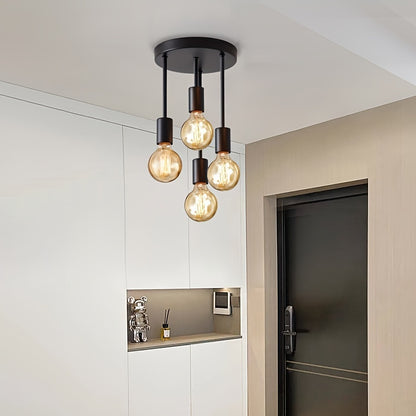 Black 4 Lamp Ceiling Pendant Light – Modern Satellite Design with E27 Bulb Base, Ideal for Bedroom, Kitchen, Living Room, & Corridor (Bulbs Not Included)