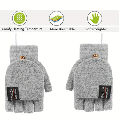 Unisex Washable USB Heated Gloves - Portable Half-Finger Design with Optional Mitten Cover - Ultimate Winter Warmth