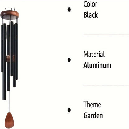 26-Inch Deep Tone Wind Chimes - Black Aluminum Coated, Soothing Memorial Chime with Durable Pine Wood, Outdoor Sympathy Gift for Mom, Women, Grandma, Neighbors
