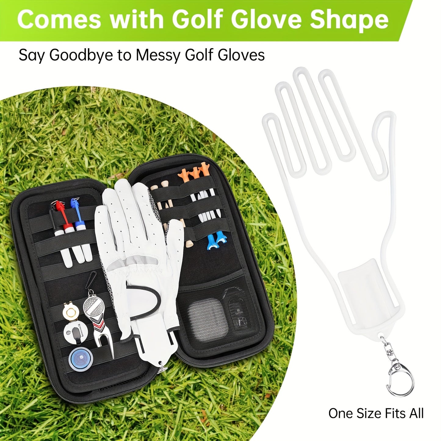 Golf Glove Holder with Shaper and Dividers - Storage for Balls, Tees, and Divot Tools, Ideal Golf Gift for Men (Bag Only)