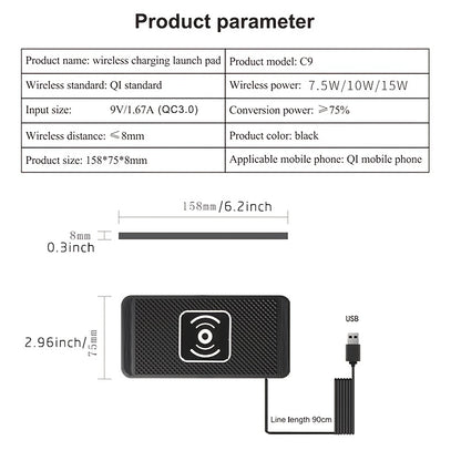Fast Wireless Car Charger Pad - 15W Qi Certified for iPhone 11/12/13/14 Pro Max, Xs and Samsung Phones - Non-Slip, Easy Mount