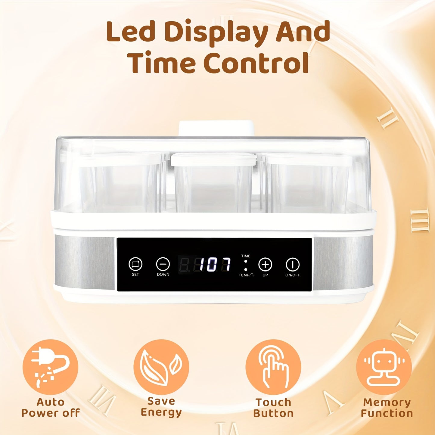 9 Cup Automatic Greek Yogurt Maker - Temperature and Time Control, Glass Jars for Easy Cleaning, Perfect for Homemade Yogurt and Healthy Snacks