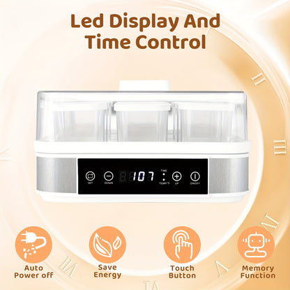 9 Cup Automatic Greek Yogurt Maker - Temperature and Time Control, Glass Jars for Easy Cleaning, Perfect for Homemade Yogurt and Healthy Snacks