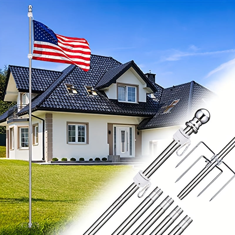 9ft Ground Flag Pole for Outside House – Tangle-Free, Wind-Resistant, Rustproof with 5-Prong Yard Flag Stand (Flag Not Included)